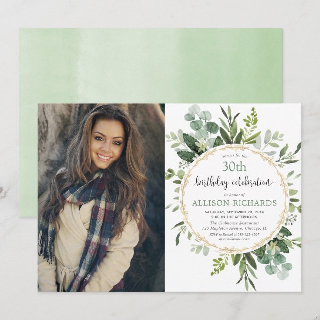Invitación Oro elegante y foto adulta del cumpleaños del (Anverso / Reverso)