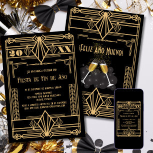 Invitación Oro español Art Deco Fiesta de Año Nuevo de 1920
