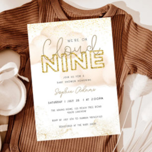Invitación Oro Estamos En Nueve Nueve Baby Shower Neutral