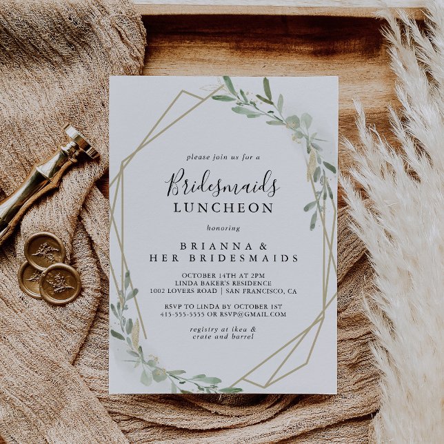Invitación Oro Eucalyptus Bridesmaids Ducha de almuerzo (Subido por el creador)
