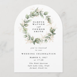 Invitación Oro Eucalyptus Wreath Greenery Moss Sage Arch