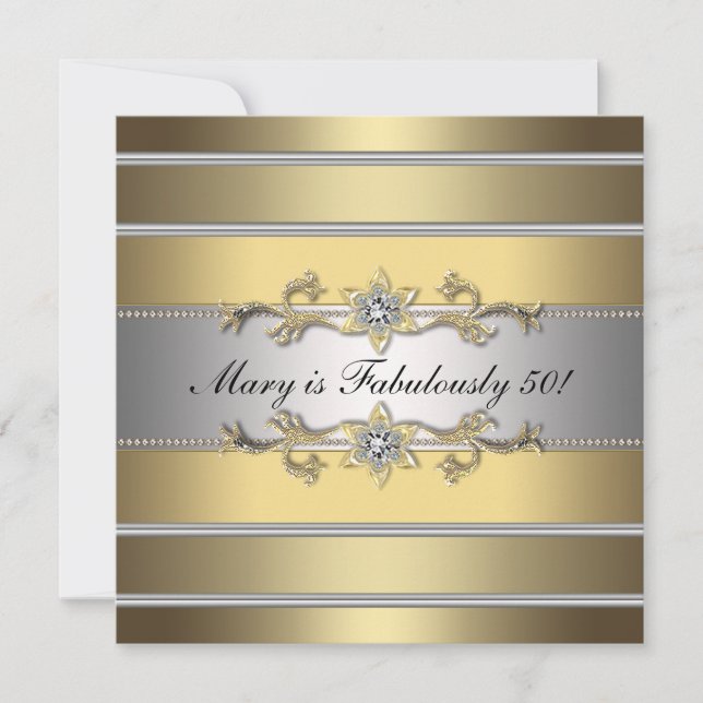 Invitación Oro Fabuloso 50 Cumpleaños 50 de Mujer (Anverso)