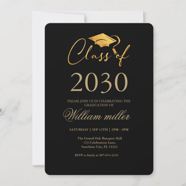 Invitación Oro falso Fiesta de graduación de escuela secundar (Anverso)