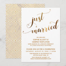 Invitación Oro Falso sobre Blanco Evento Post-Boda de Recién 