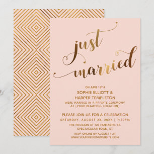 Invitación Oro Falso sobre Rosa Claro Evento Post-Boda Recién