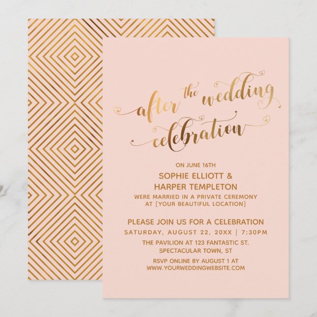 Invitación Oro Falso sobre Rubor Después de la Celebración de (Anverso / Reverso)