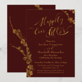 Invitación Oro Felices para Siempre con Botánicos, Burdeos