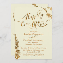 Invitación Oro Felices para Siempre con Botánicos, Marfil