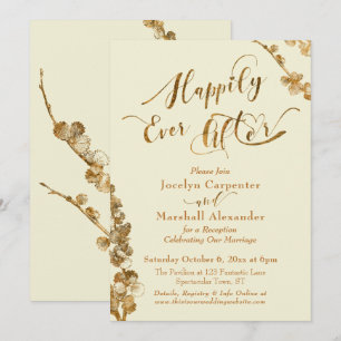Invitación Oro Felices para Siempre con Botánicos, Marfil