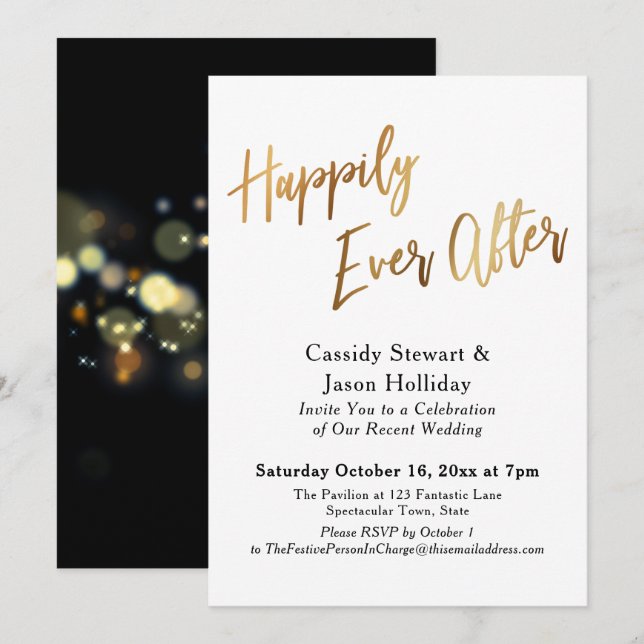 Invitación Oro Feliz hasta la fecha después de la recepción d (Anverso / Reverso)