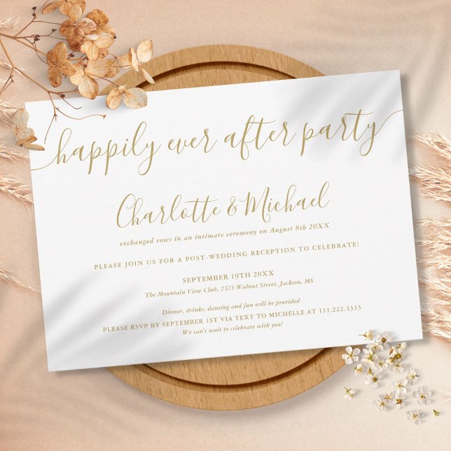 Invitación Oro Feliz Nunca Después De Un Boda Fiesta (Gold Happily Ever After Party Wedding Invitation)