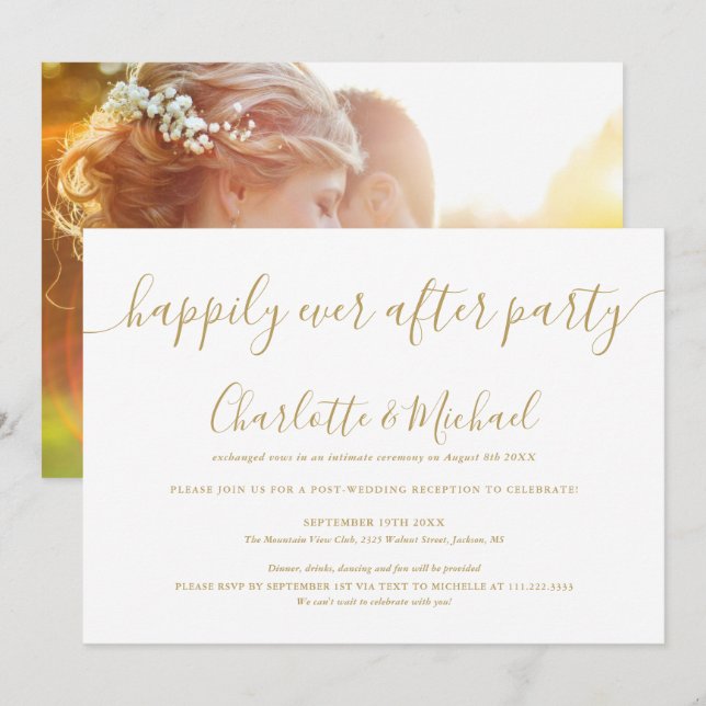 Invitación Oro feliz siempre después de la foto de un Boda Fi (Anverso / Reverso)