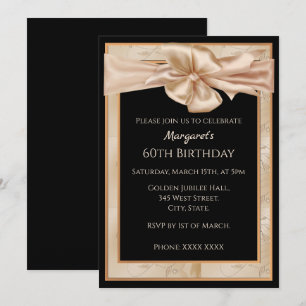 Invitación Oro femenino y elegante negro cumpleaños número 60