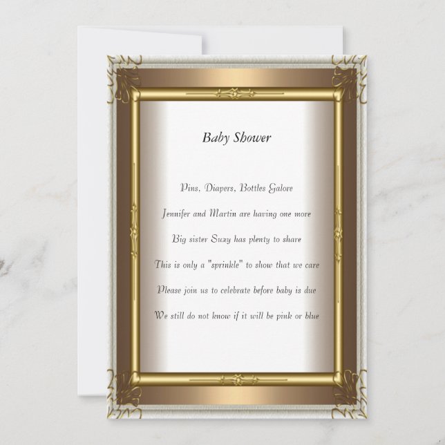 Invitación oro Fiesta Baby Shower de marco dorado (Anverso)