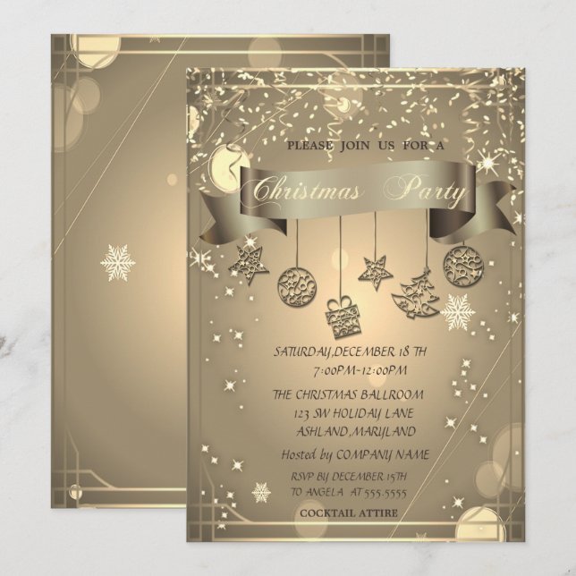 Invitación Oro, Fiesta de Navidades de navidad de la compañía (Anverso / Reverso)