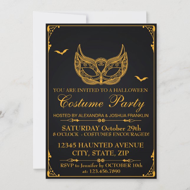 Invitación Oro Fiesta disfraz de Halloween (Anverso)