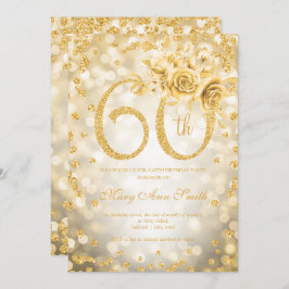 Invitación Oro Floral 60.ª luz de cristal de cumpleaños