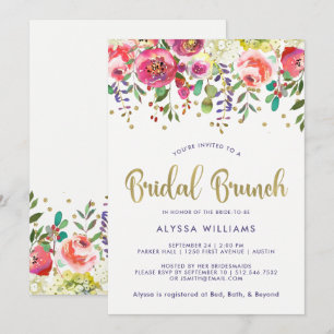 Invitación Oro floral   Brunch de novia acuarela moderna