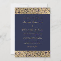 Oro Floral Rosa Azul Marino Elegante Vintage Boda