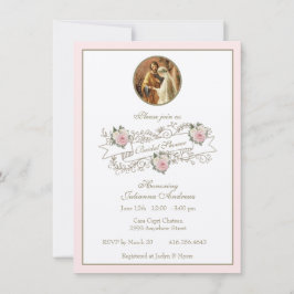 Invitación Oro floral rosa de ducha de novia católica