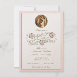 Invitación Oro floral rosa de ducha de novia católica
