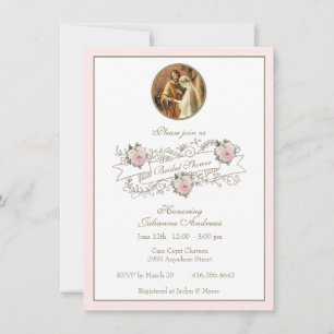 Invitación Oro floral rosa de ducha de novia católica