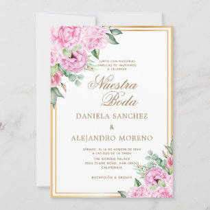 Invitación Oro Floral Rosa Nuestra Boda Boda Española