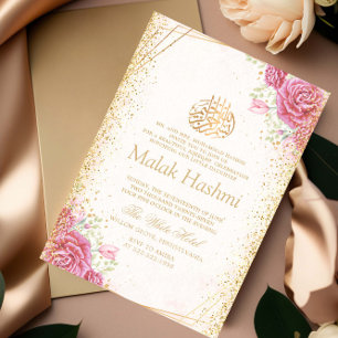 Invitación Oro floral rosado moderno Aqiqa Aqeeqa bebé