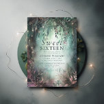 Invitación Oro forestal encantado Vines Mauve Magical Sweet 1<br><div class="desc">Un caprichoso ilustracion acuático de vegetación exuberante en verde esmeralda y malva y morado, brillante brillante con luces de hadas y polvo mágico, decora esta invitación de verano de primavera dulce 16 con un tema de bosque encantado. Una invitación elegante y moderna para un cuento de hadas de dieciséis años....</div>
