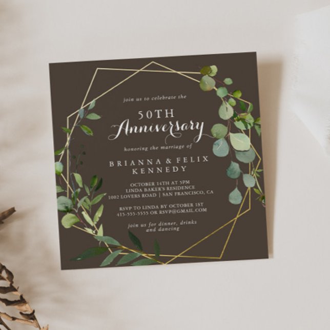 Invitación Oro Geométrico Brown 50° Aniversario Boda (Subido por el creador)