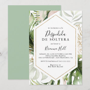 Invitación Oro geométrico Tropical Español Ducha Bridal
