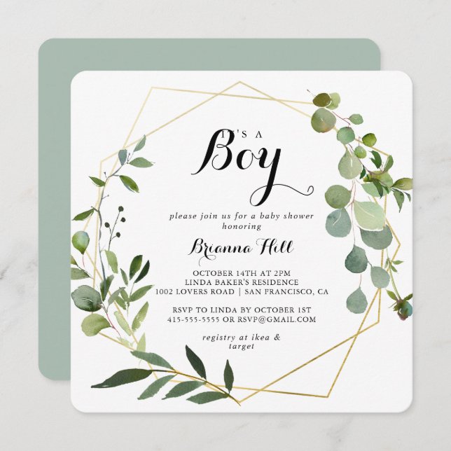 Invitación Oro geométrico tropical tropical es un niño Baby S (Anverso / Reverso)