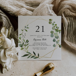 Invitación Oro Geométrico Tropical Verde 21 Fiesta de cumplea