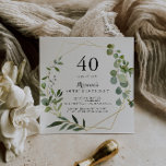 Invitación Oro geométrico Tropical Verde 40 Fiesta de cumplea<br><div class="desc">Esta invitación geométrica de oro tropical verde 40 cumpleaños es perfecta para una simple fiesta de cumpleaños. El diseño está decorado con hermosas hojas verdes pintadas a mano,  adornando un marco geométrico dorado.</div>