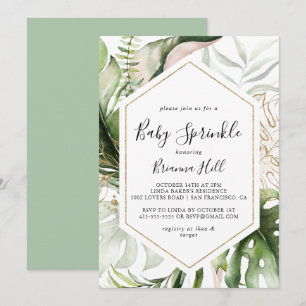 Invitación Oro Geométrico Verdor Tropical Bebé Sprinkle