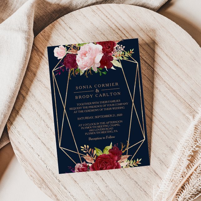 Invitación Oro geométrico y Boda tropical rojo (Subido por el creador)