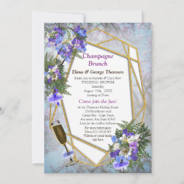 Invitación Oro Geométrico y Flores Jacaranda Ducha Pareja