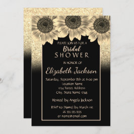 Invitación Oro, girasoles, ducha Purpurina de novia