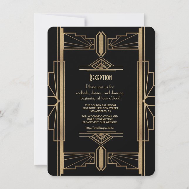 Invitación Oro Glam 1920's Gran Gatsby Recepción de los años  (Anverso)