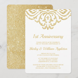 Invitación Oro Glam Antiguo Elegante 1er Aniversario de Boda