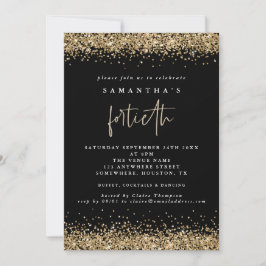 Invitación Oro Glam Brillante Cumpleaños Cuarenta Negra