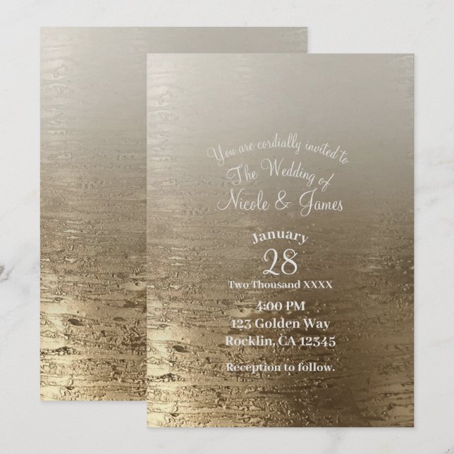 Invitación Oro Glam Cepillo Dorado Elegancia Moderna Boda (Anverso / Reverso)