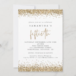 Invitación Oro Glam Glitter Cumpleaños Cincuenta Blanco