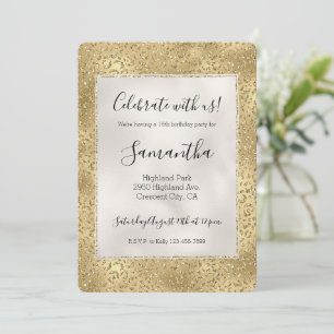 Invitación Oro Glam Glitzy Brillo Estampado Leopardo