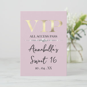 Invitación Oro Glamuroso VIP sobre Rosa