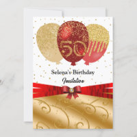 Oro, globos rojos y cinta de seda 50 cumpleaños