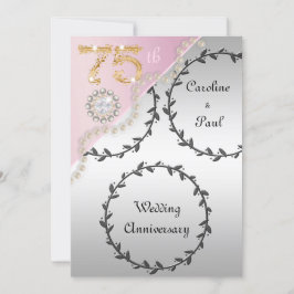 Invitación Oro Grabado en relieve  de Plata Rosa en 75° Anive