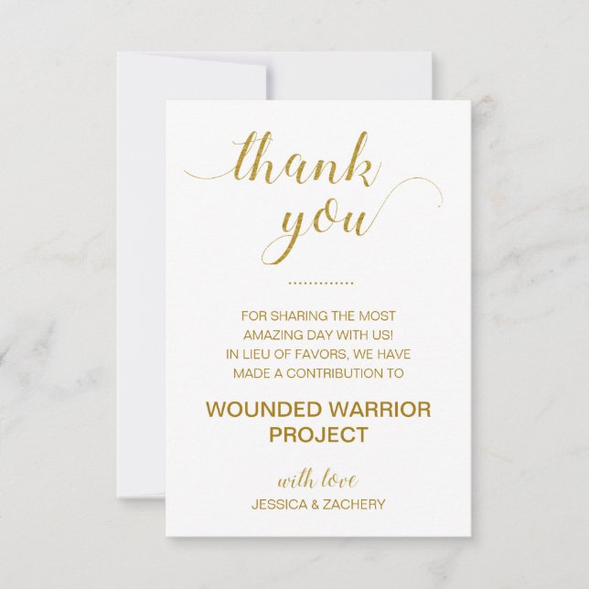 Invitación Oro Gracias Donación al Boda de Caridad (Anverso)