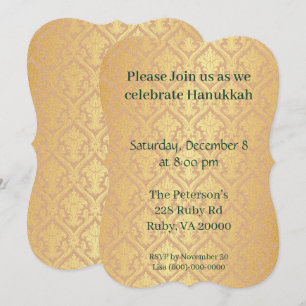 Invitación Oro Hanukkah y verde esmeralda
