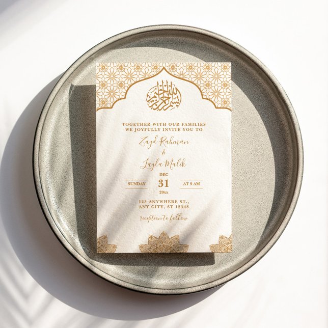 Invitación Oro islámico y Boda musulmana blanca (Subido por el creador)